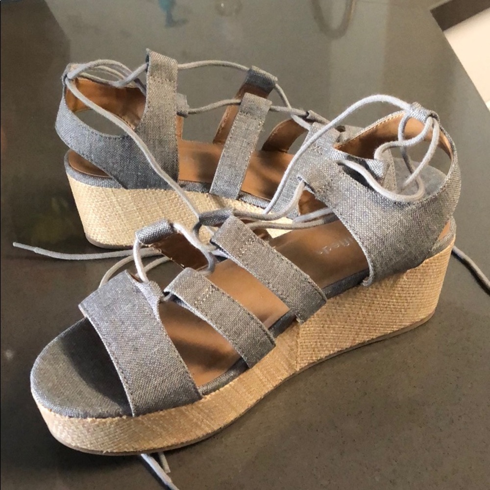 Size 8 wrap around ankle wedges